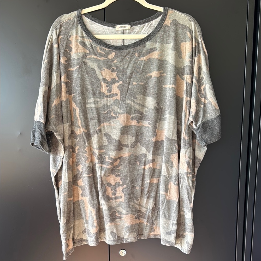 Size XL | Camo Print Oversized Top | boxy wide fit